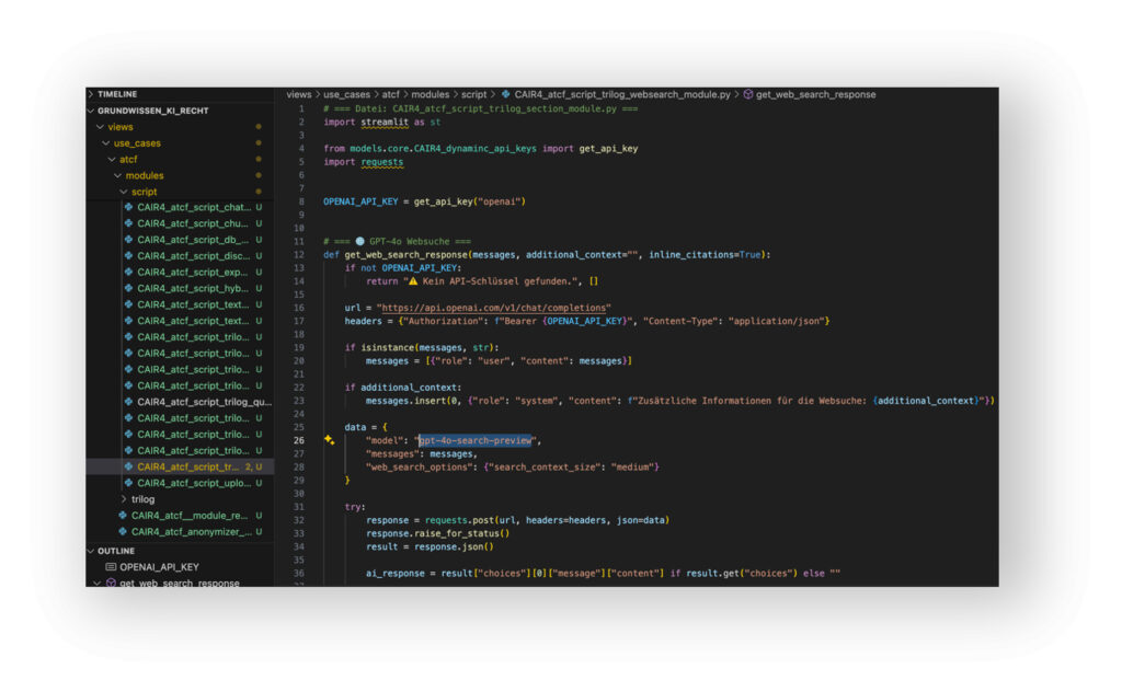 Grundwissen KI-Recht: Bild zu Code-Basis von Legal-AI-Lab bzgl. AI-Websearch.